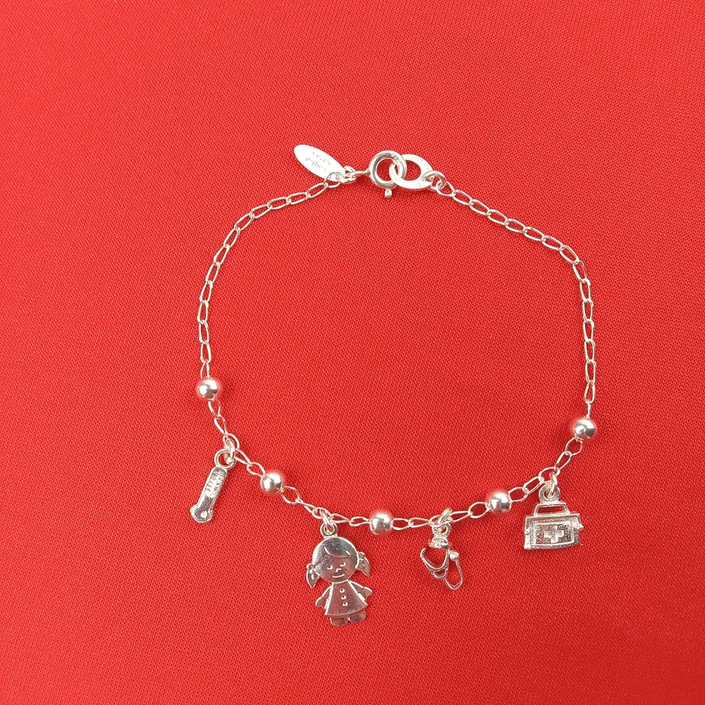 925 sterling Silver women bracelet with nurse charms pulcera de Plata co… - Picture 6 of 9